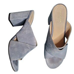 Cole Haan Gabby Cornwall Blue Suede Criss Cross Block Heel Open Mule Sandals 8